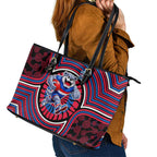 Western Bulldogs Leather Tote Bag Indigenous Monochrome Dot Art Mascot Style