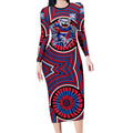 Western Bulldogs Long Sleeve Bodycon Dress Indigenous Monochrome Dot Art Mascot Style