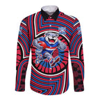Western Bulldogs Long Sleeve Button Shirt Indigenous Monochrome Dot Art Mascot Style