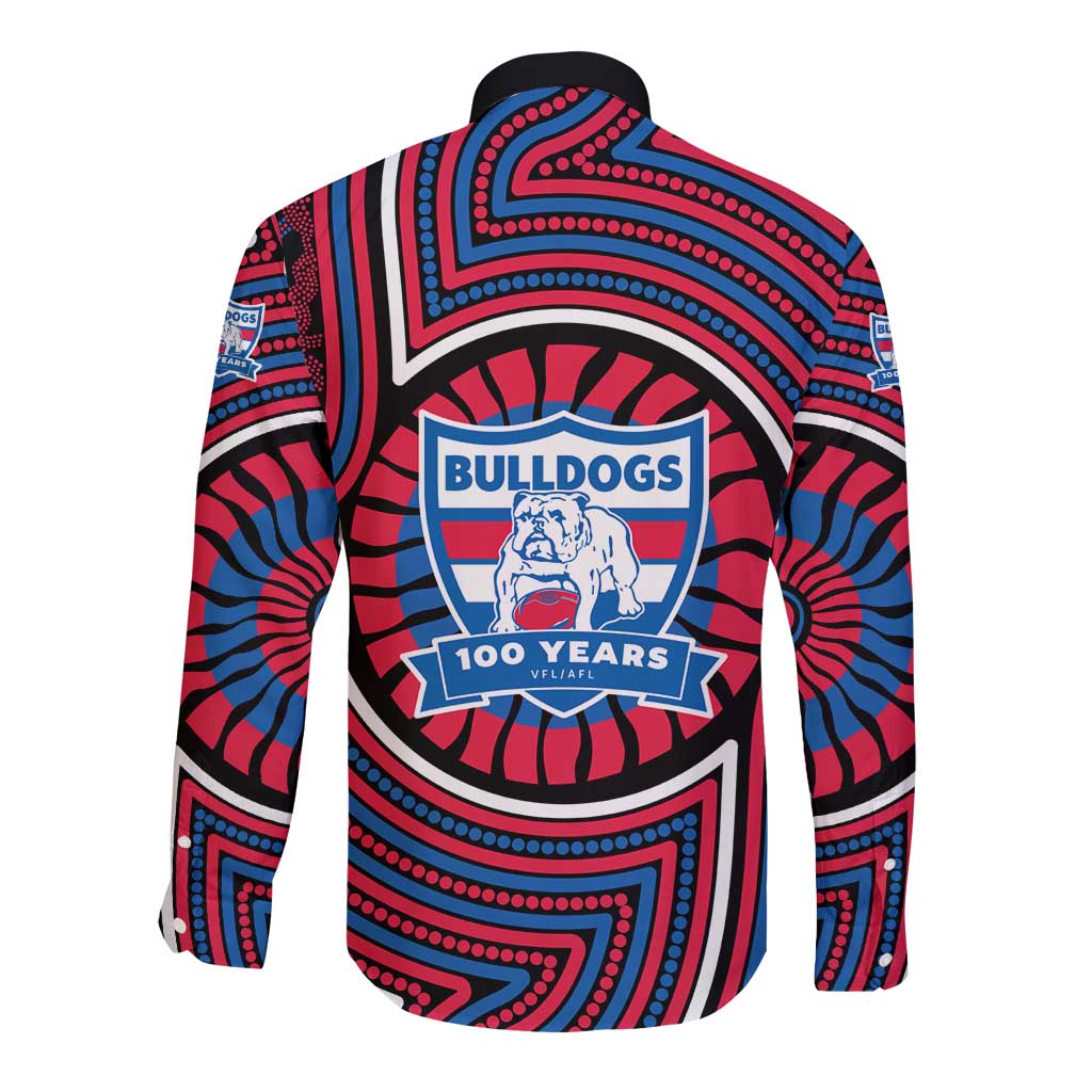 Western Bulldogs Long Sleeve Button Shirt Indigenous Monochrome Dot Art Mascot Style
