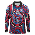 Western Bulldogs Long Sleeve Polo Shirt Indigenous Monochrome Dot Art Mascot Style