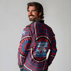 Western Bulldogs Long Sleeve Polo Shirt Indigenous Monochrome Dot Art Mascot Style