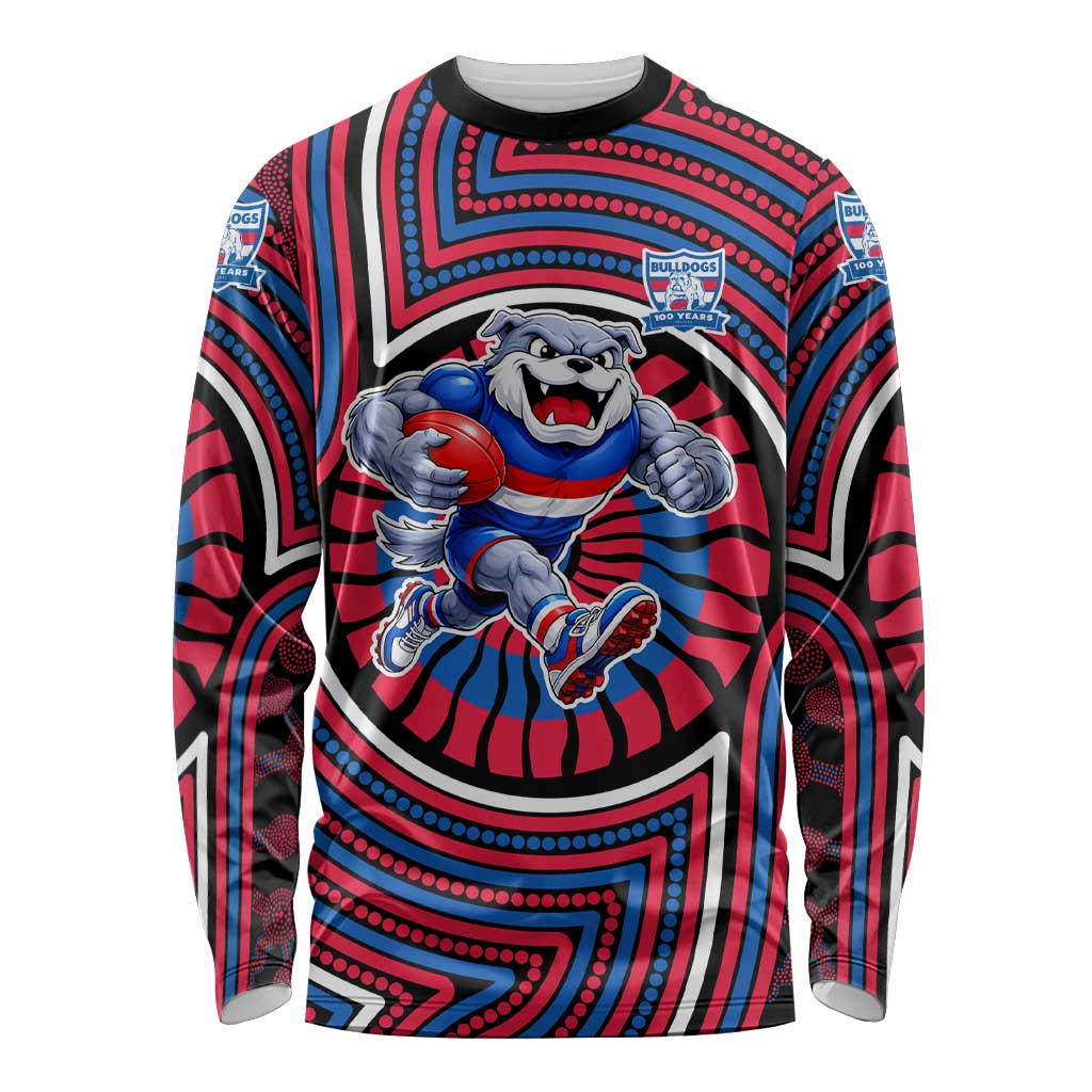 Western Bulldogs Long Sleeve Shirt Indigenous Monochrome Dot Art Mascot Style