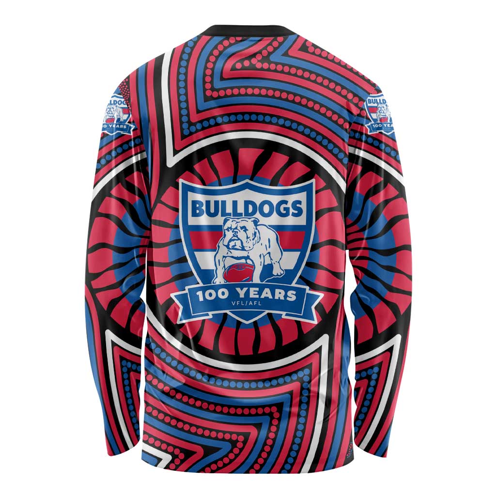 Western Bulldogs Long Sleeve Shirt Indigenous Monochrome Dot Art Mascot Style