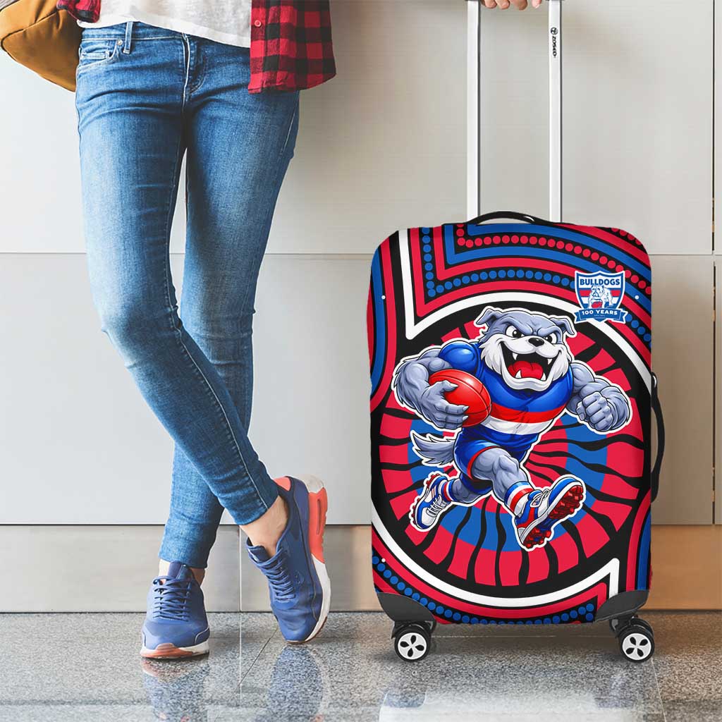 Western Bulldogs Luggage Cover Indigenous Monochrome Dot Art Mascot Style