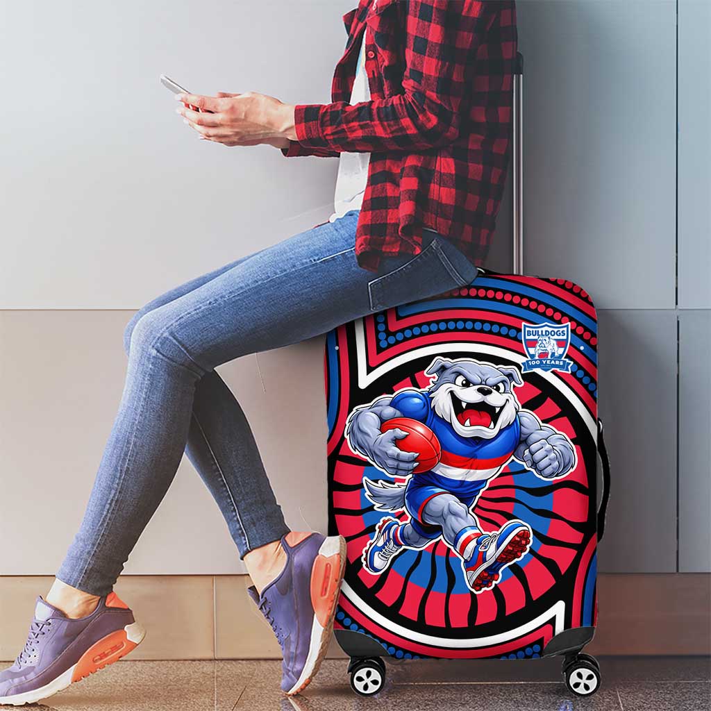 Western Bulldogs Luggage Cover Indigenous Monochrome Dot Art Mascot Style