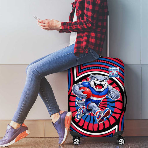 Western Bulldogs Luggage Cover Indigenous Monochrome Dot Art Mascot Style