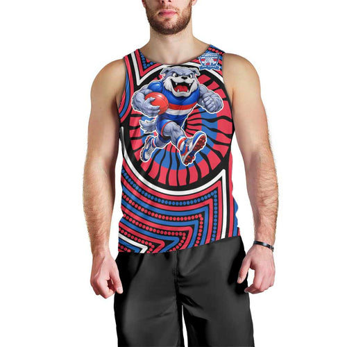 Western Bulldogs Men Tank Top Indigenous Monochrome Dot Art Mascot Style