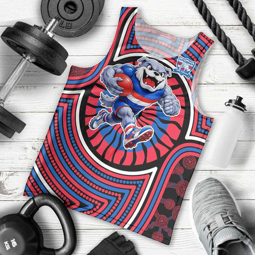 Western Bulldogs Men Tank Top Indigenous Monochrome Dot Art Mascot Style