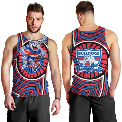 Western Bulldogs Men Tank Top Indigenous Monochrome Dot Art Mascot Style