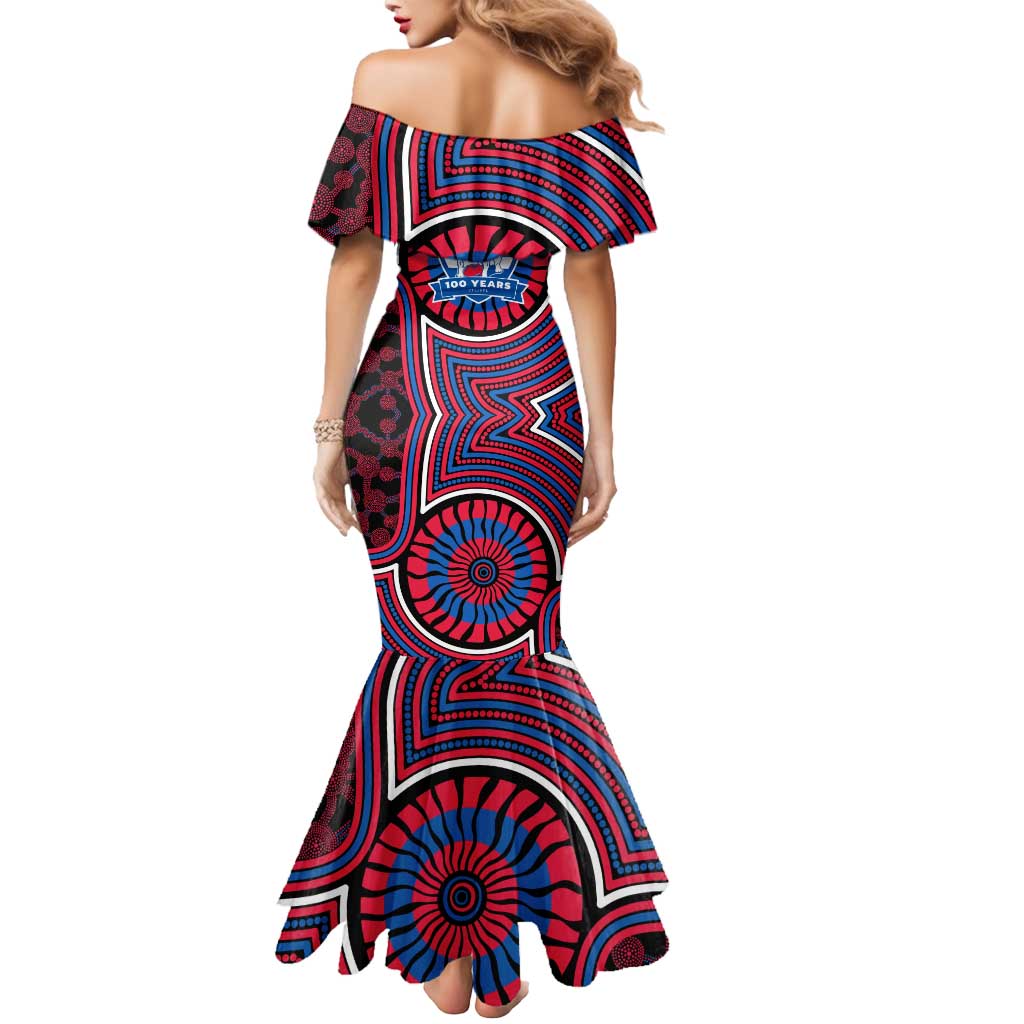 Western Bulldogs Mermaid Dress Indigenous Monochrome Dot Art Mascot Style