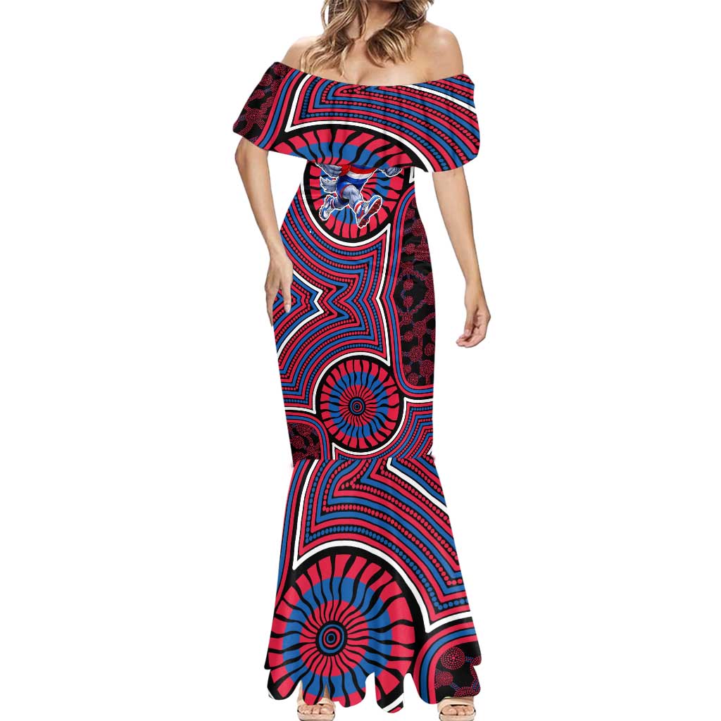Western Bulldogs Mermaid Dress Indigenous Monochrome Dot Art Mascot Style