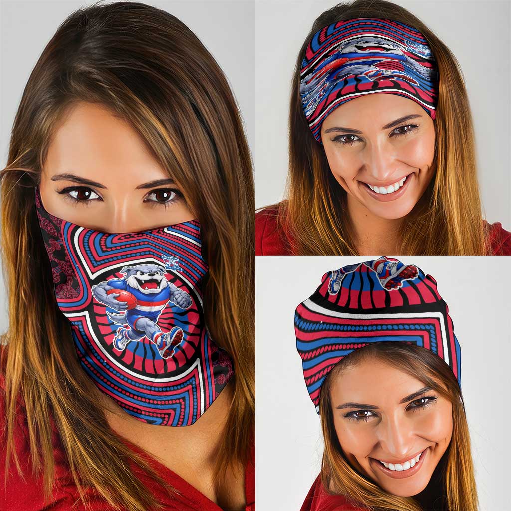 Western Bulldogs Neck Gaiter Indigenous Monochrome Dot Art Mascot Style
