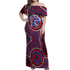 Western Bulldogs Off Shoulder Maxi Dress Indigenous Monochrome Dot Art Mascot Style