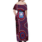 Western Bulldogs Off Shoulder Maxi Dress Indigenous Monochrome Dot Art Mascot Style