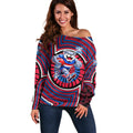 Western Bulldogs Off Shoulder Sweater Indigenous Monochrome Dot Art Mascot Style