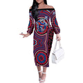 Western Bulldogs Off The Shoulder Long Sleeve Dress Indigenous Monochrome Dot Art Mascot Style