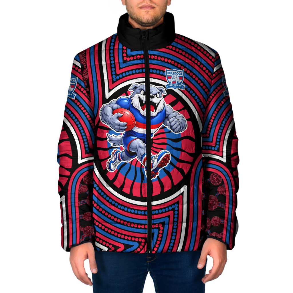 Western Bulldogs Padded Jacket Indigenous Monochrome Dot Art Mascot Style
