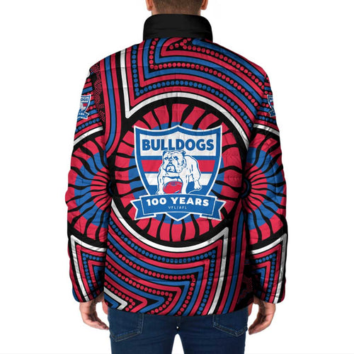 Western Bulldogs Padded Jacket Indigenous Monochrome Dot Art Mascot Style
