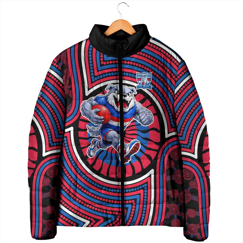 Western Bulldogs Padded Jacket Indigenous Monochrome Dot Art Mascot Style