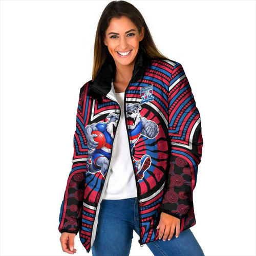 Western Bulldogs Padded Jacket Indigenous Monochrome Dot Art Mascot Style