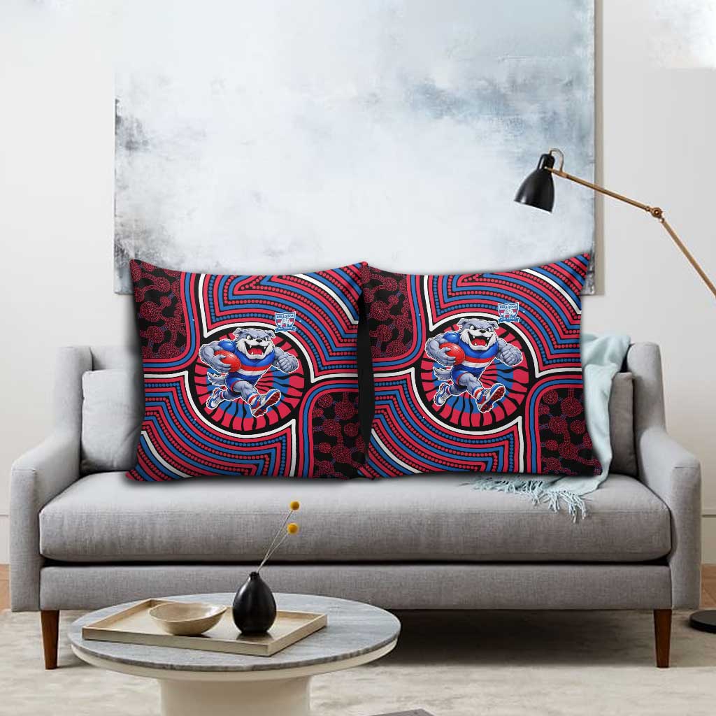 Western Bulldogs Pillow Cover Indigenous Monochrome Dot Art Mascot Style