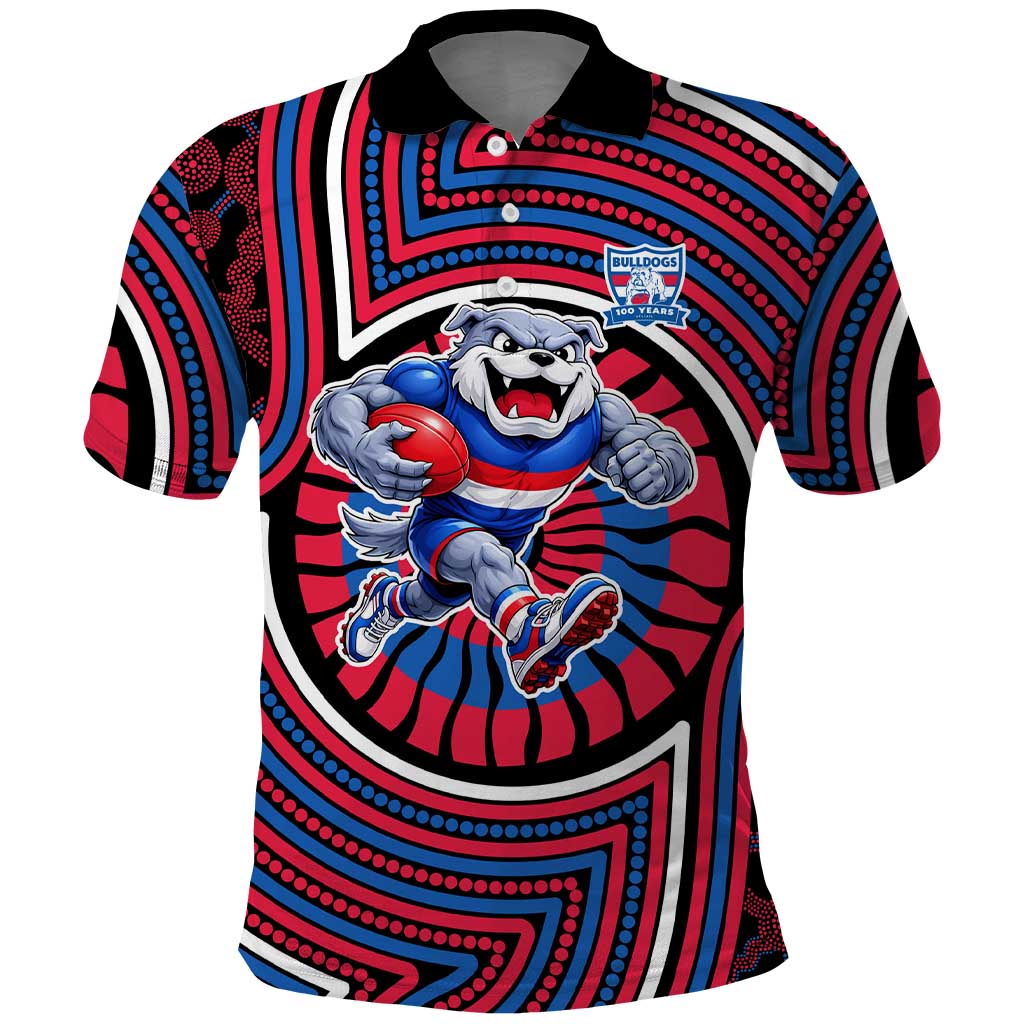 Western Bulldogs Polo Shirt Indigenous Monochrome Dot Art Mascot Style