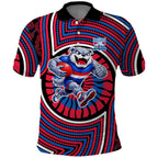 Western Bulldogs Polo Shirt Indigenous Monochrome Dot Art Mascot Style