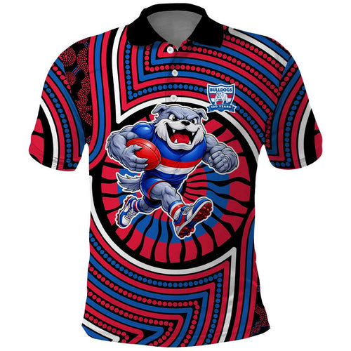 Western Bulldogs Polo Shirt Indigenous Monochrome Dot Art Mascot Style