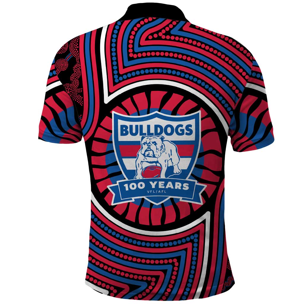 Western Bulldogs Polo Shirt Indigenous Monochrome Dot Art Mascot Style