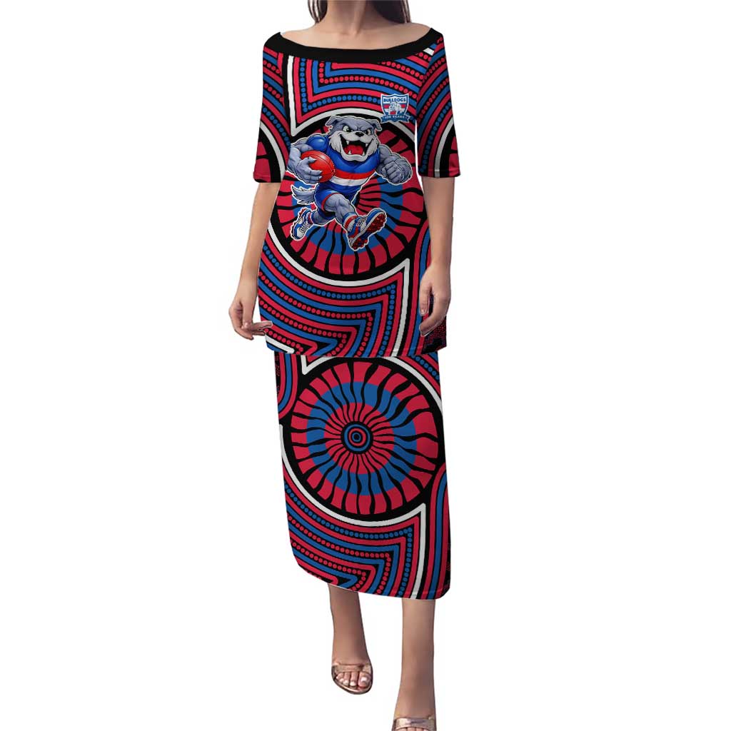 Western Bulldogs Puletasi Indigenous Monochrome Dot Art Mascot Style