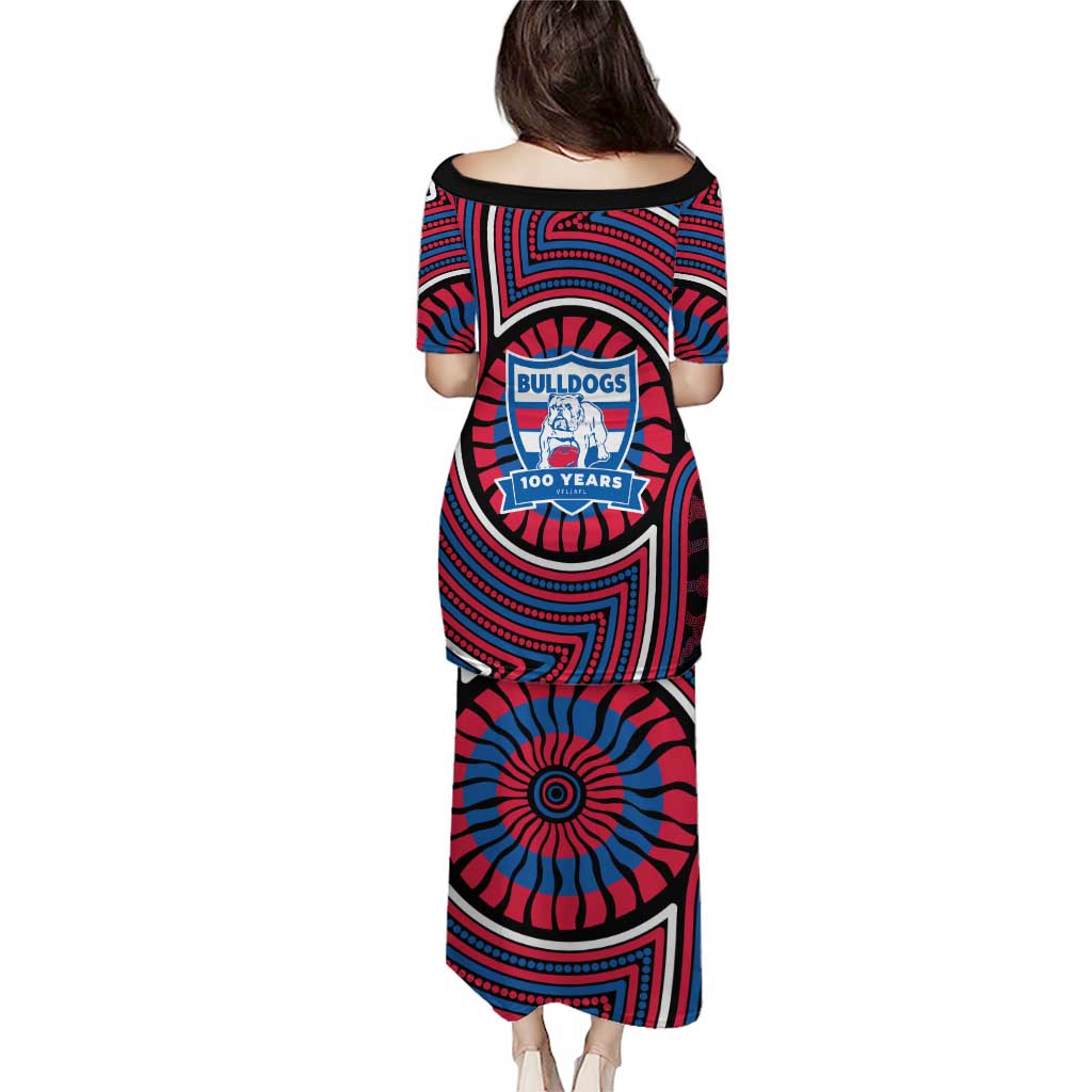 Western Bulldogs Puletasi Indigenous Monochrome Dot Art Mascot Style