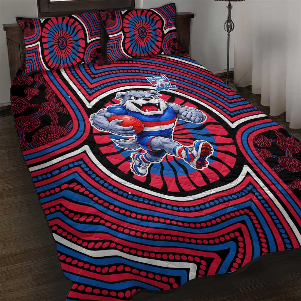 Western Bulldogs Quilt Bed Set Indigenous Monochrome Dot Art Mascot Style