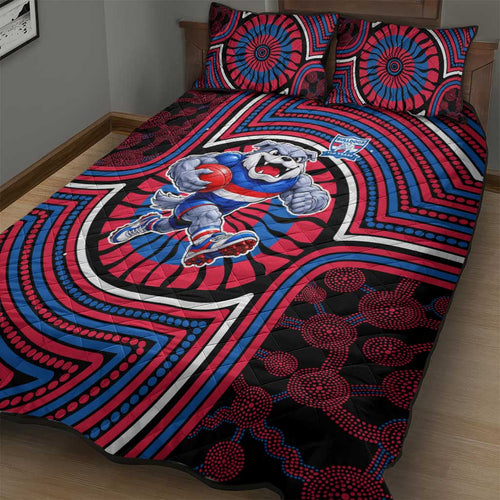 Western Bulldogs Quilt Bed Set Indigenous Monochrome Dot Art Mascot Style