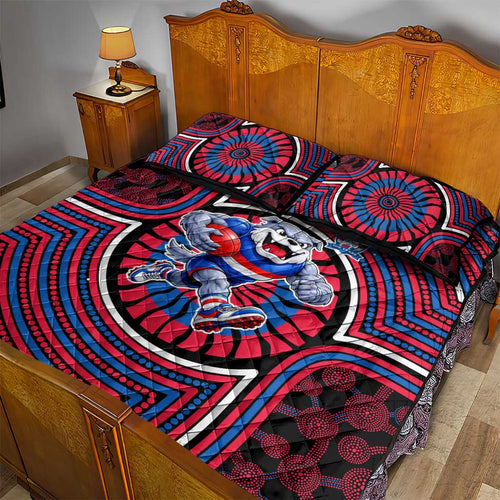 Western Bulldogs Quilt Bed Set Indigenous Monochrome Dot Art Mascot Style