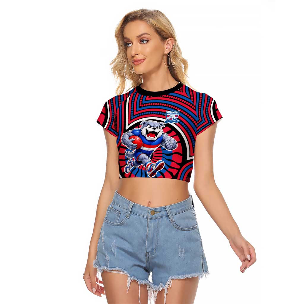 Western Bulldogs Raglan Cropped T Shirt Indigenous Monochrome Dot Art Mascot Style