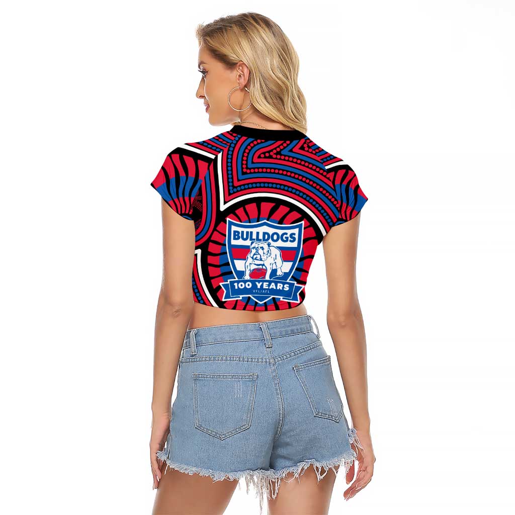 Western Bulldogs Raglan Cropped T Shirt Indigenous Monochrome Dot Art Mascot Style