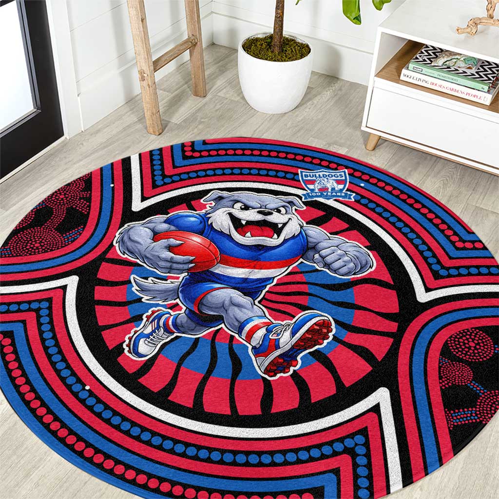 Western Bulldogs Round Carpet Indigenous Monochrome Dot Art Mascot Style