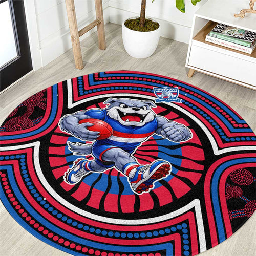 Western Bulldogs Round Carpet Indigenous Monochrome Dot Art Mascot Style