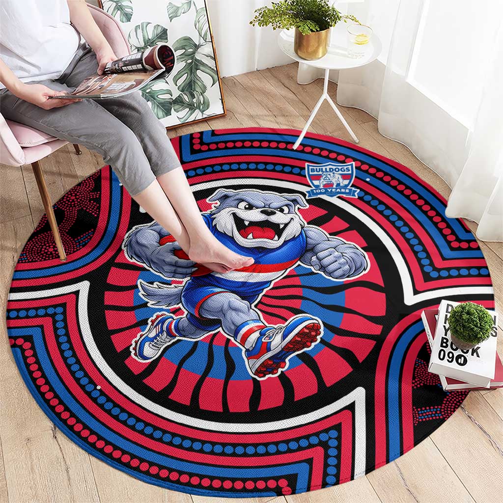 Western Bulldogs Round Carpet Indigenous Monochrome Dot Art Mascot Style