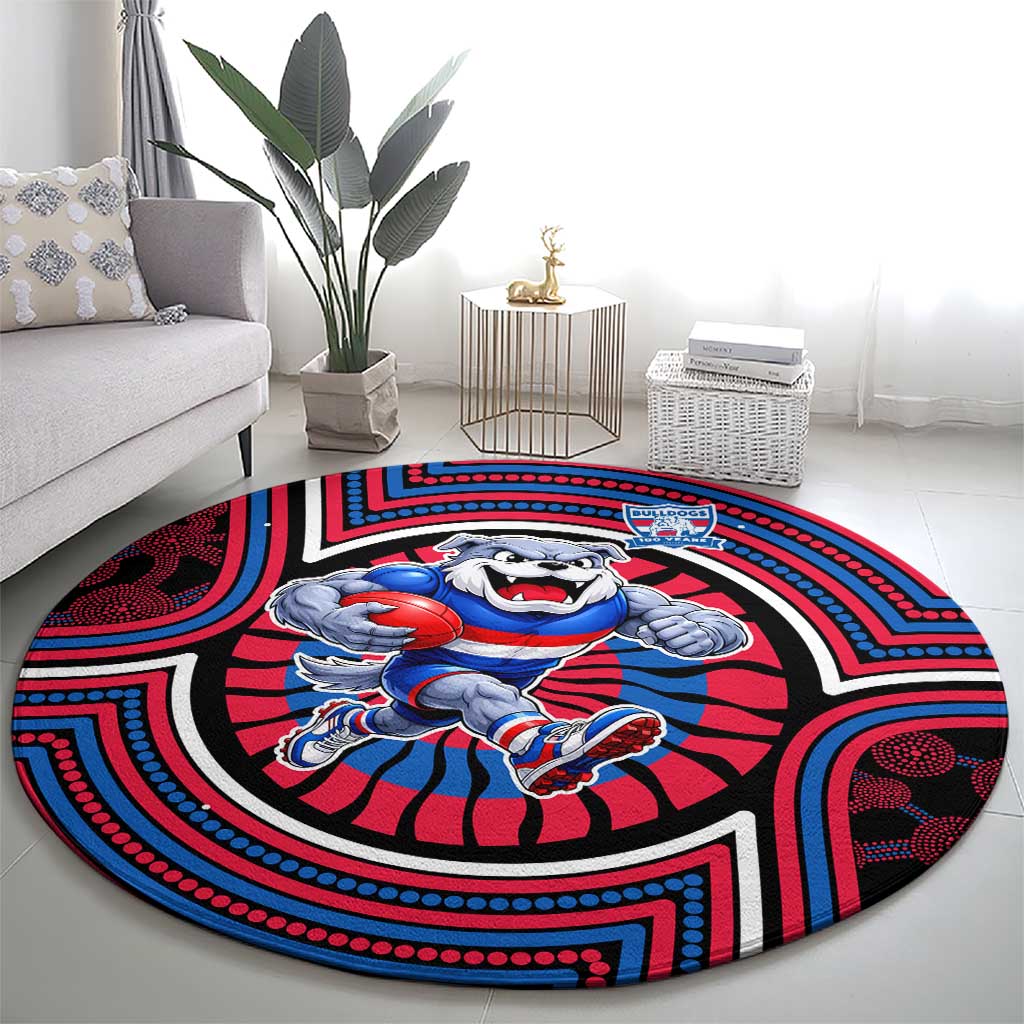 Western Bulldogs Round Carpet Indigenous Monochrome Dot Art Mascot Style