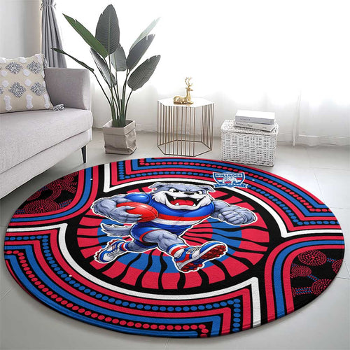 Western Bulldogs Round Carpet Indigenous Monochrome Dot Art Mascot Style