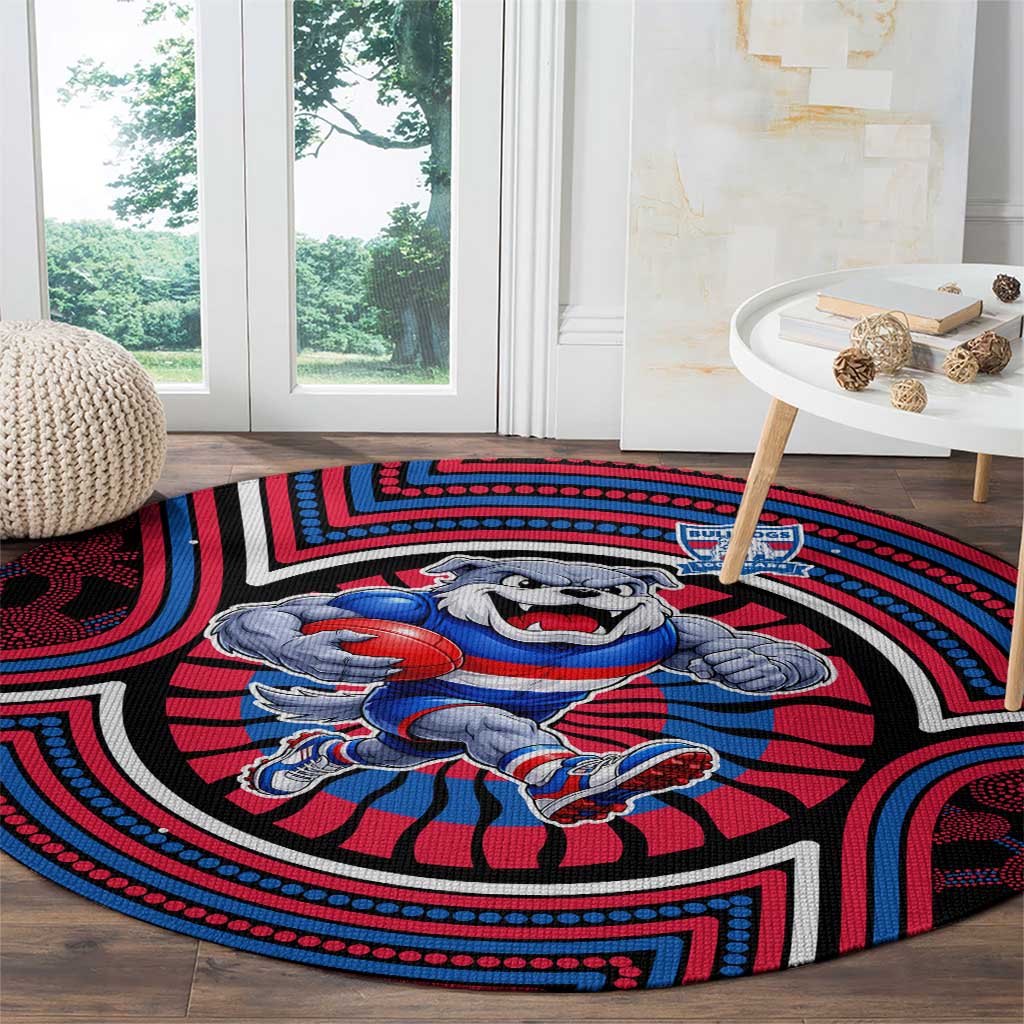 Western Bulldogs Round Carpet Indigenous Monochrome Dot Art Mascot Style