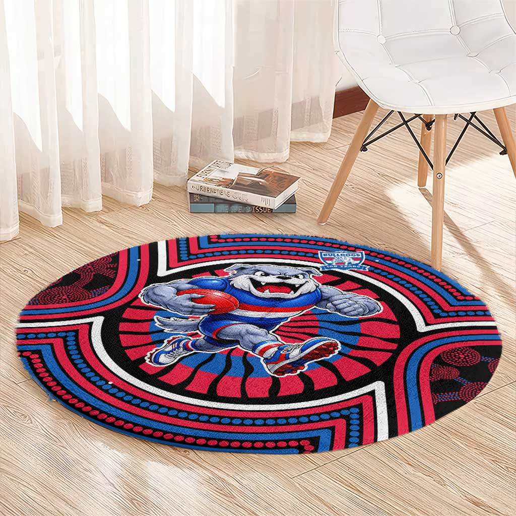 Western Bulldogs Round Carpet Indigenous Monochrome Dot Art Mascot Style