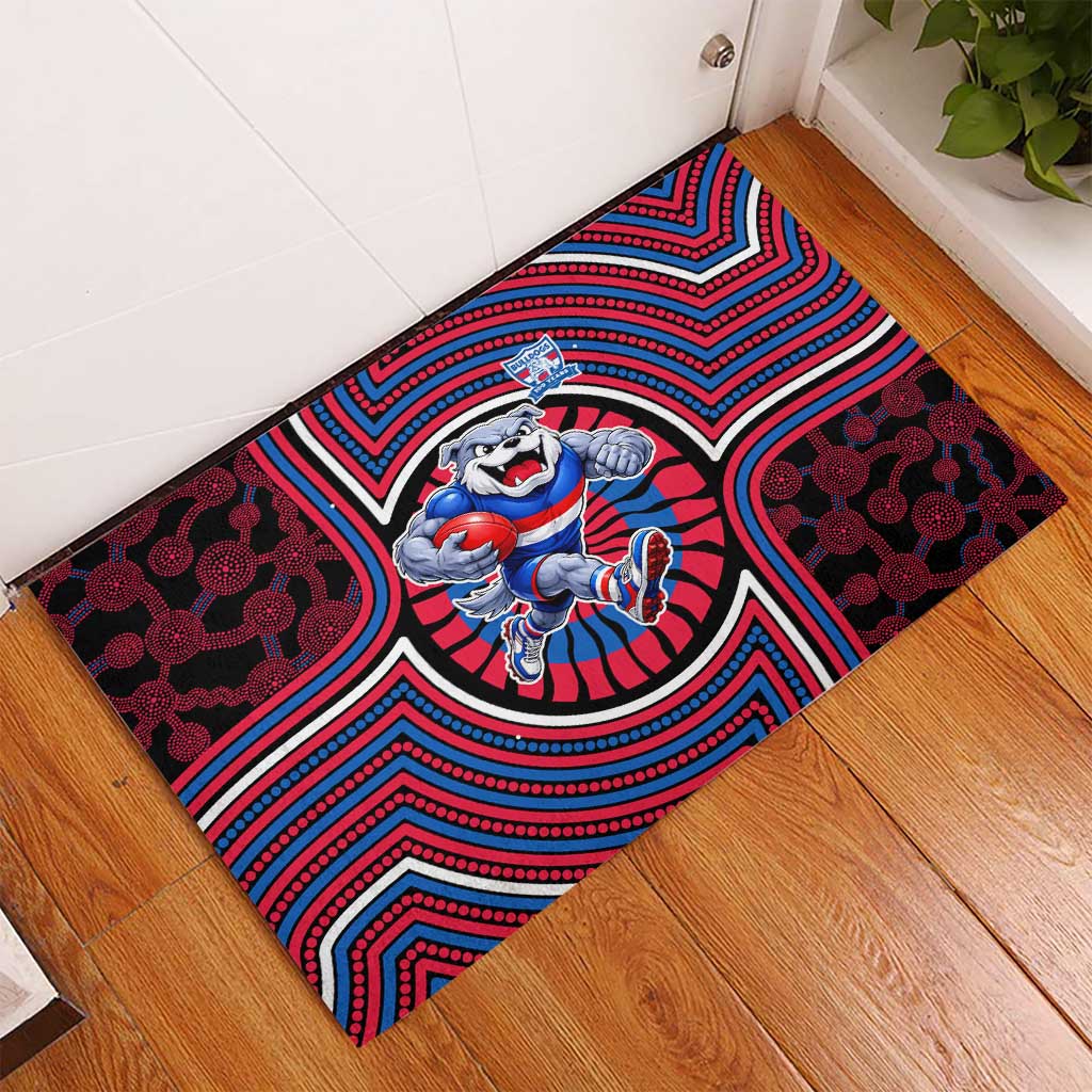 Western Bulldogs Rubber Doormat Indigenous Monochrome Dot Art Mascot Style