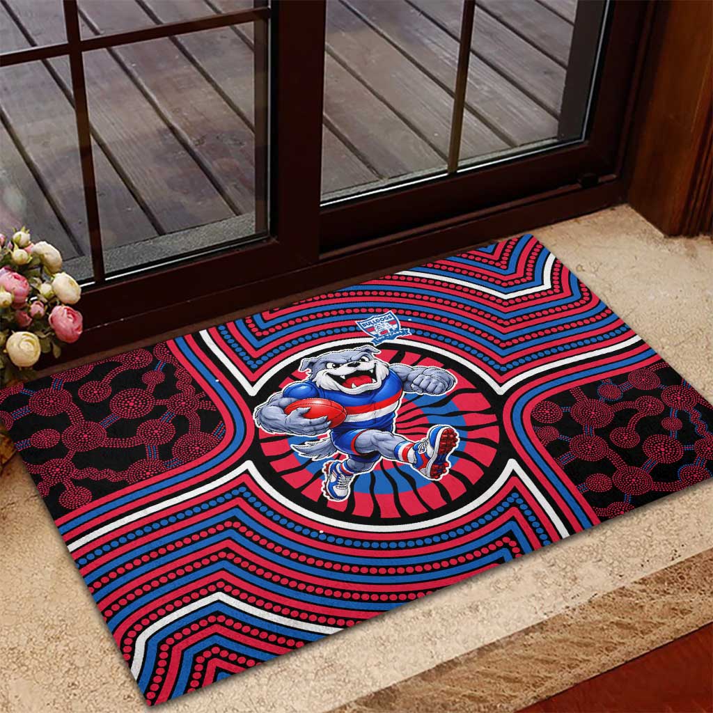 Western Bulldogs Rubber Doormat Indigenous Monochrome Dot Art Mascot Style
