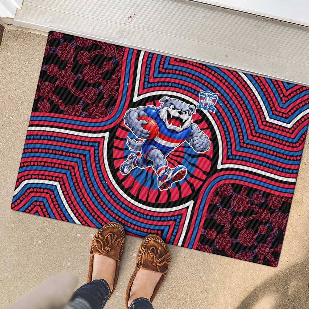Western Bulldogs Rubber Doormat Indigenous Monochrome Dot Art Mascot Style