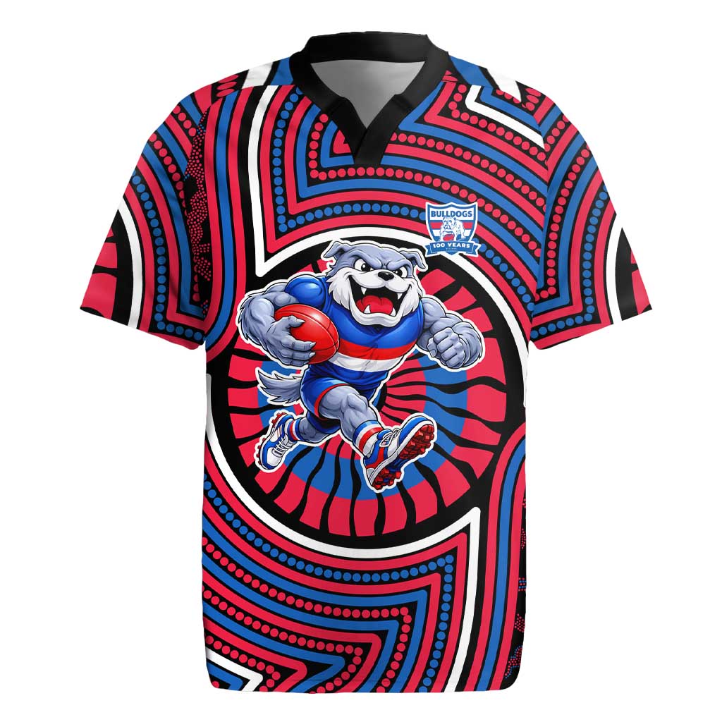 Western Bulldogs Rugby Jersey Indigenous Monochrome Dot Art Mascot Style