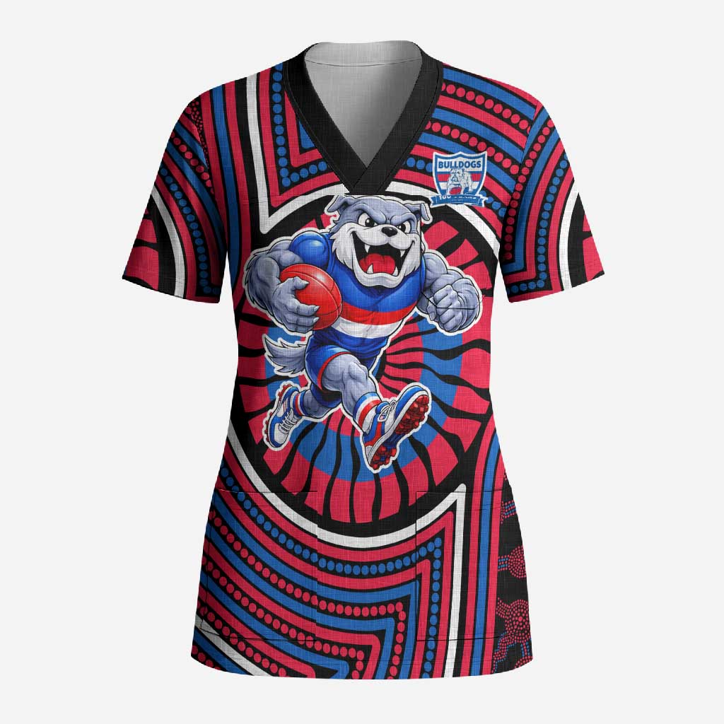 Western Bulldogs Scrub Top Indigenous Monochrome Dot Art Mascot Style