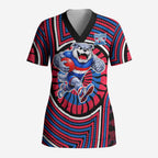 Western Bulldogs Scrub Top Indigenous Monochrome Dot Art Mascot Style